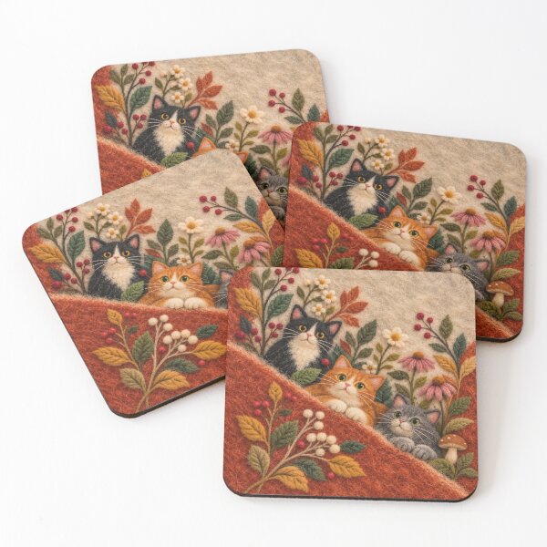Item preview, Three Woolly Cats in an Autumn Garden designed and sold by HavuNordicShop.