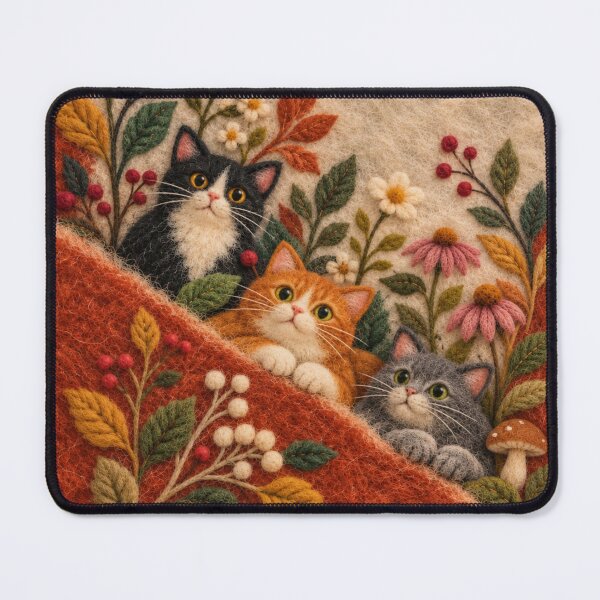 Item preview, Three Woolly Cats in an Autumn Garden designed and sold by HavuNordicShop.