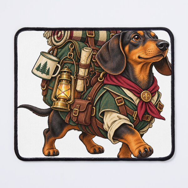 Item preview, Dachshund as an adventurer with hiking gear designed and sold by LongIslandDesgn.