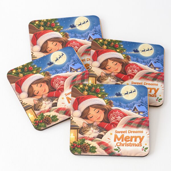Item preview, Sweet Dreams Merry Christmas.Cozy Girl and Cat. designed and sold by Deepsleepstudio.