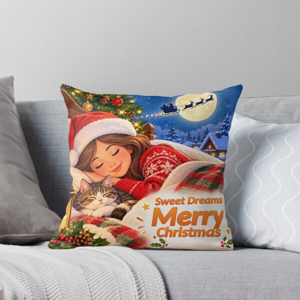 Item preview, Sweet Dreams Merry Christmas.Cozy Girl and Cat. designed and sold by Deepsleepstudio.