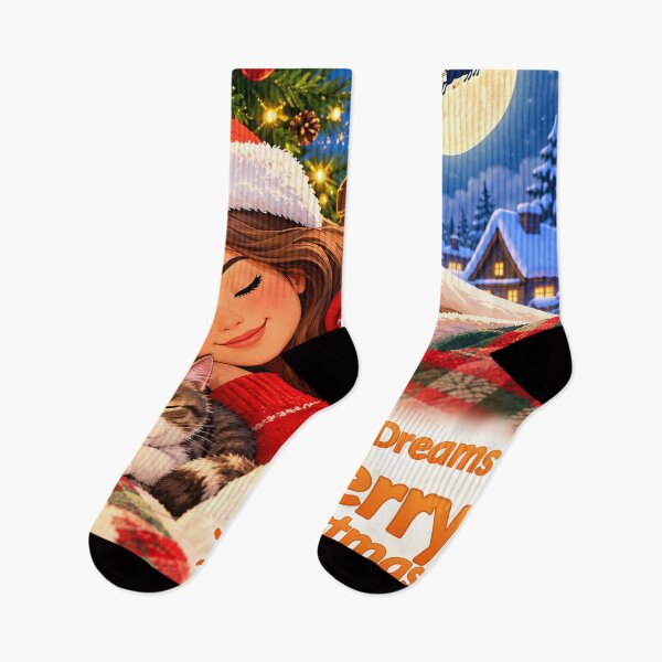 Item preview, Sweet Dreams Merry Christmas.Cozy Girl and Cat. designed and sold by Deepsleepstudio.