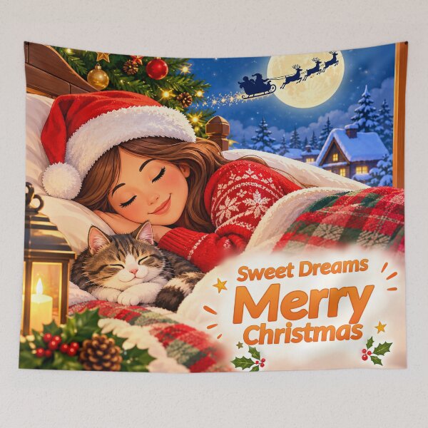Item preview, Sweet Dreams Merry Christmas.Cozy Girl and Cat. designed and sold by Deepsleepstudio.