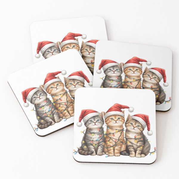 Item preview, Cute Christmas Cats in Santa Hats and Holiday Lights designed and sold by catcurio.