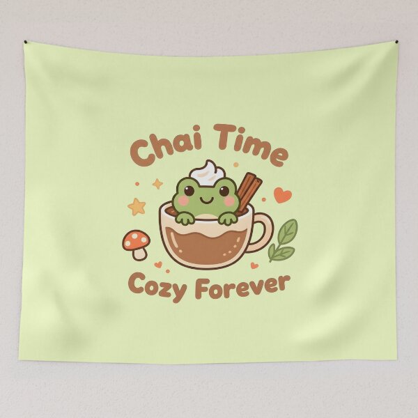 Item preview, Chai Time Cozy Forever - Kawaii Frog Cottagecore designed and sold by LuloCreative.