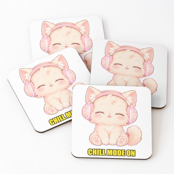 Item preview, Chill Mode On - Sleepy Kitten with Pink Headphones designed and sold by T0LD Studio.