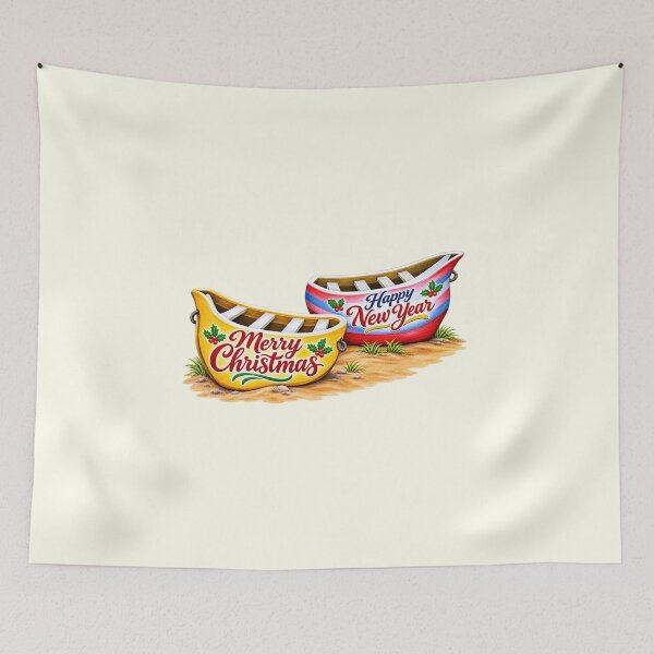 Item preview, Merry Christmas and Happy New Year – Festive Boat designed and sold by annenambiro.