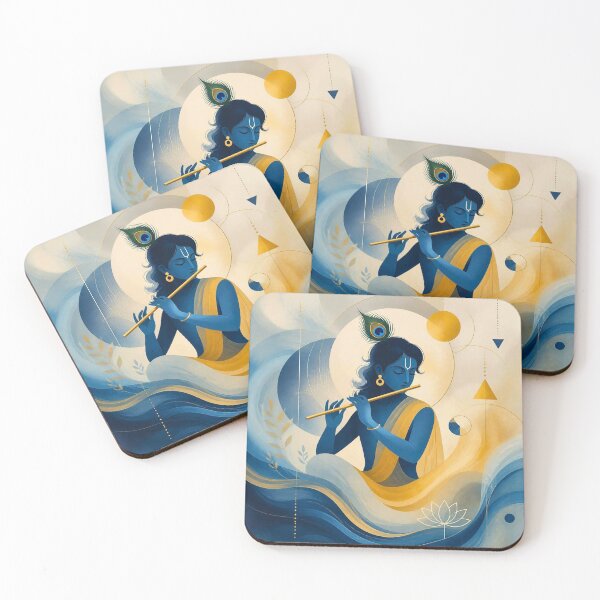 Item preview, Blue Lord Krishna Playing Golden Flute – Abstract Spiritual Indian Art designed and sold by lavanya11.