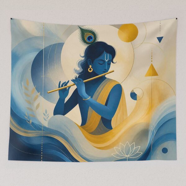 Item preview, Blue Lord Krishna Playing Golden Flute – Abstract Spiritual Indian Art designed and sold by lavanya11.
