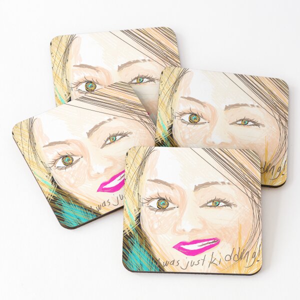 Item preview, Artistic Digital Portrait of a Smiling Woman with "I was just kidding!" Text designed and sold by Basakdraw.
