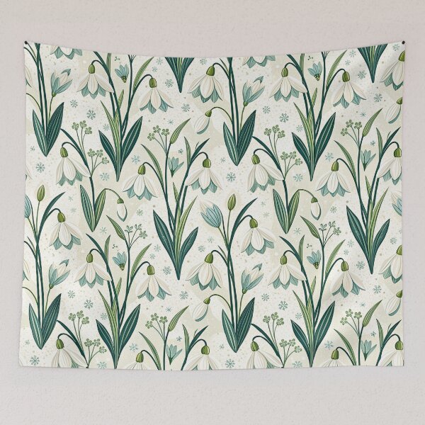 Item preview, Winter Snowdrop Folk Art Floral Pattern designed and sold by Storybook Botanica.