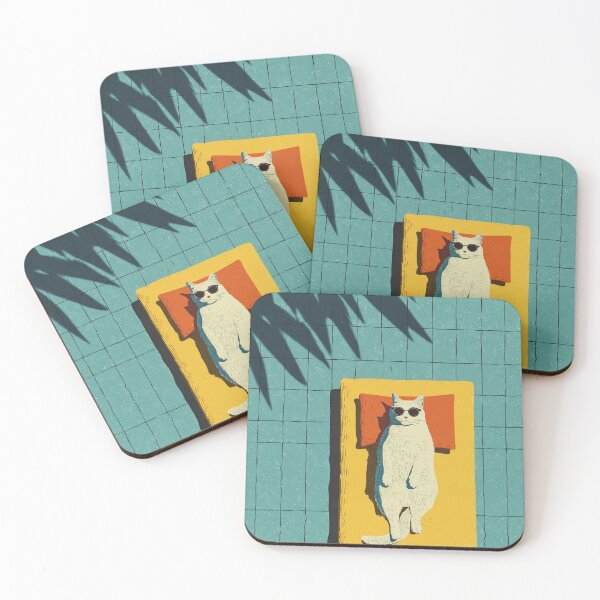 Item preview, Funny Sunbathing White Cat Pool Retro Tropical Lazy Summer designed and sold by FaizArtShop.