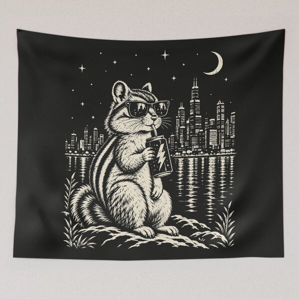 Item preview, Chipmunk Drinking Soda Vintage Animal City Night   designed and sold by Y-Vibes.