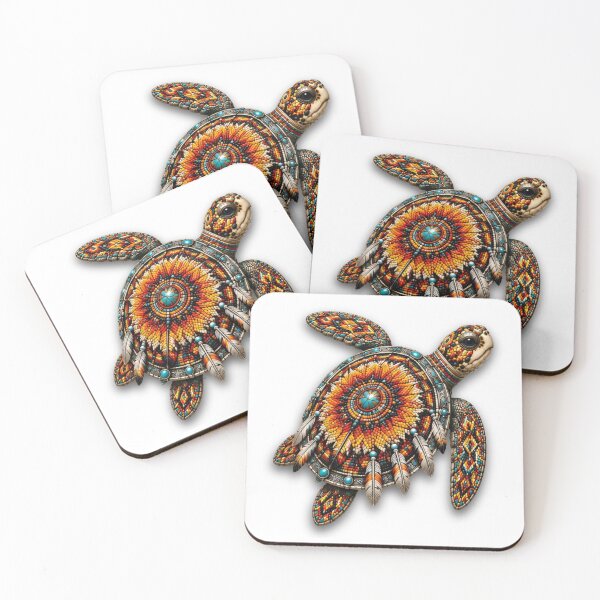 Item preview, Red Beadwork Sea Turtle | Orange Mandala Turtle Art designed and sold by Zaru Art Studio.