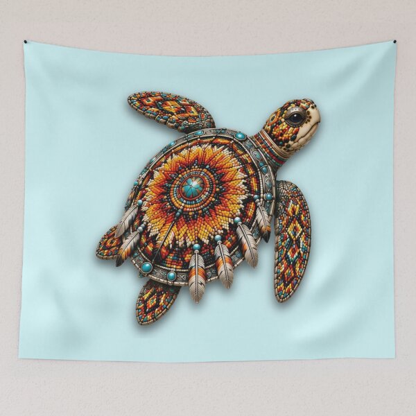 Item preview, Red Beadwork Sea Turtle | Orange Mandala Turtle Art designed and sold by Zaru Art Studio.