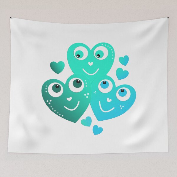 Item preview, cheerful turquoise hearts smiling hearts designed and sold by creationsforyu.
