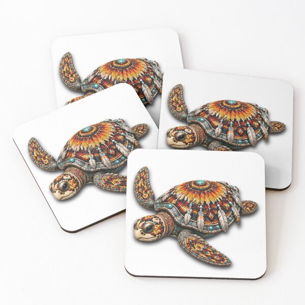 Item preview, Red Beadwork Turtle | Ornate Orange Sea Turtle Art designed and sold by Zaru Art Studio.