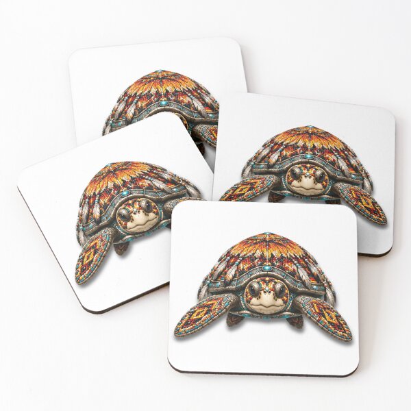 Item preview, Red Beadwork Sea Turtle | Front View Orange Turtle Art designed and sold by Zaru Art Studio.