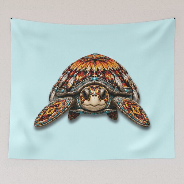 Item preview, Red Beadwork Sea Turtle | Front View Orange Turtle Art designed and sold by Zaru Art Studio.