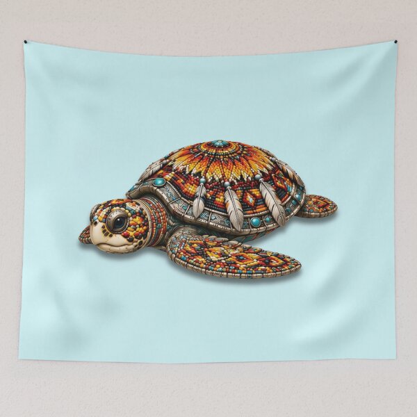 Item preview, Red Beadwork Sea Turtle | Fiery Orange Ocean Turtle Art designed and sold by Zaru Art Studio.