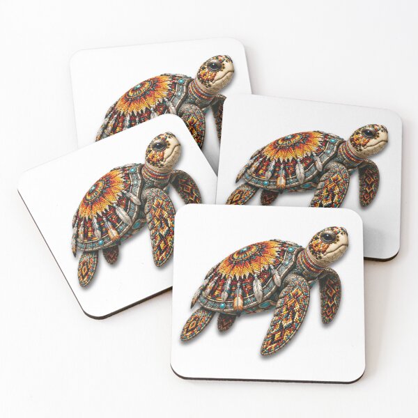 Item preview, Red Beadwork Turtle | Colorful Beaded Sea Turtle Art designed and sold by Zaru Art Studio.