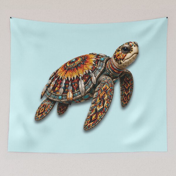 Item preview, Red Beadwork Turtle | Colorful Beaded Sea Turtle Art designed and sold by Zaru Art Studio.