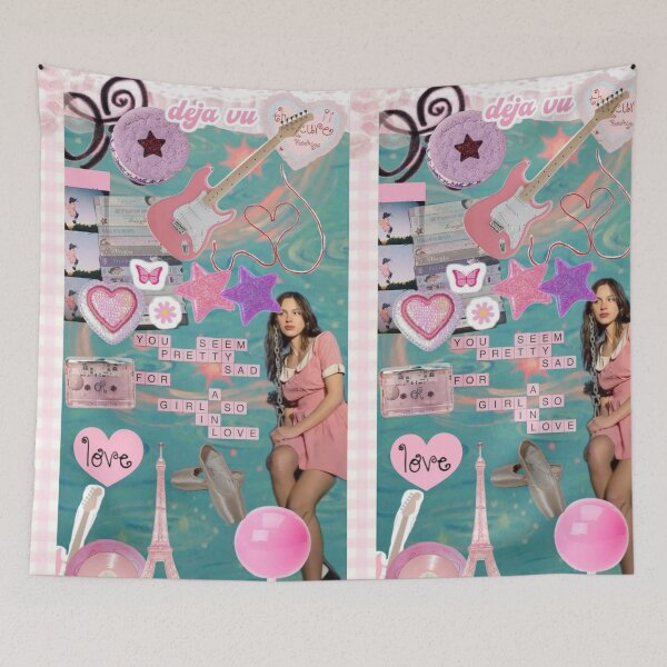 Item preview, Olivia Rodrigo Deja Vu Pink & Teal Aesthetic Collage Wallpaper designed and sold by KryaArts27.