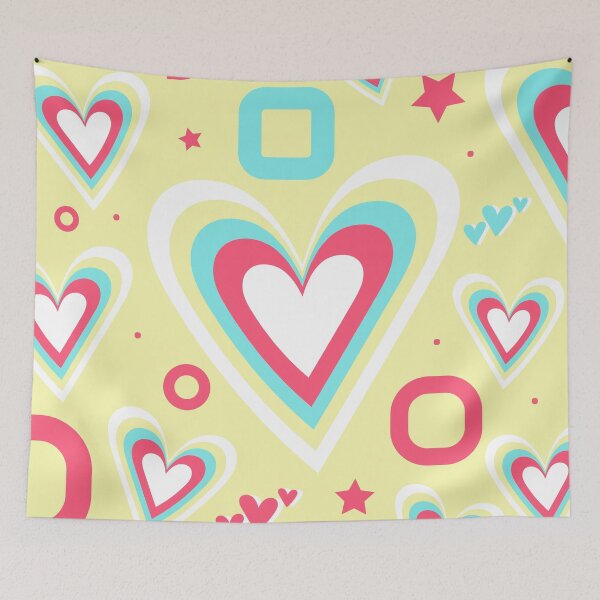 Item preview, Retro y2k groovy heart pattern background with colorful vibrant shapes illustration designed and sold by showoffmarket.