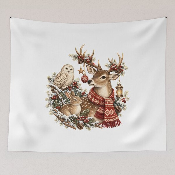 Item preview, Festive Deer Owl Rabbit Winter Christmas Illustration designed and sold by Maladies.