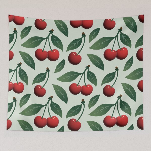 Item preview, Red Cherry and Green Leaf Pattern designed and sold by Daria-design.