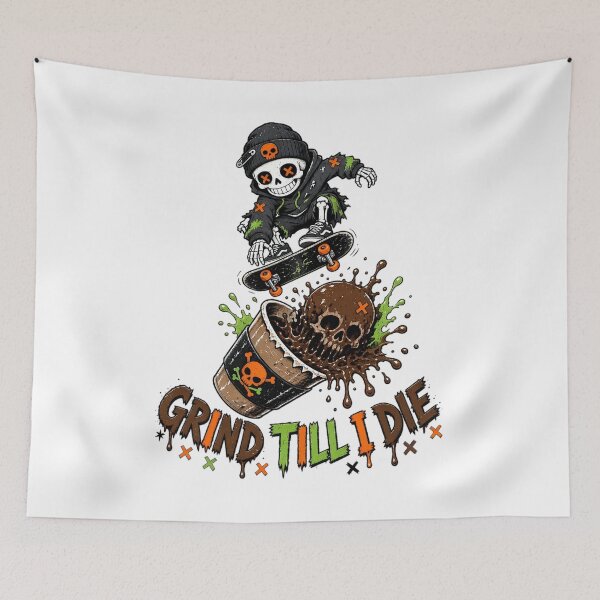 Item preview, Grind Till I Die – Skate Punk Skeleton Coffee Skateboarder designed and sold by RebelShadow.