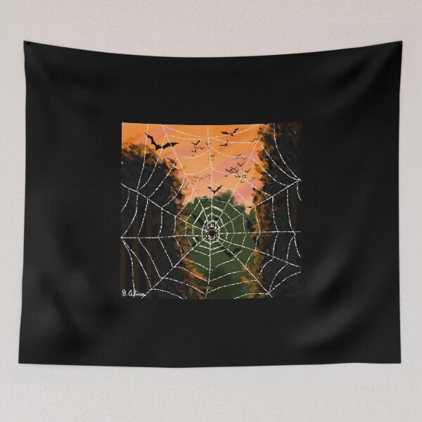 Item preview, Halloween Spider Web with Bats at Sunset designed and sold by elijbclaude.
