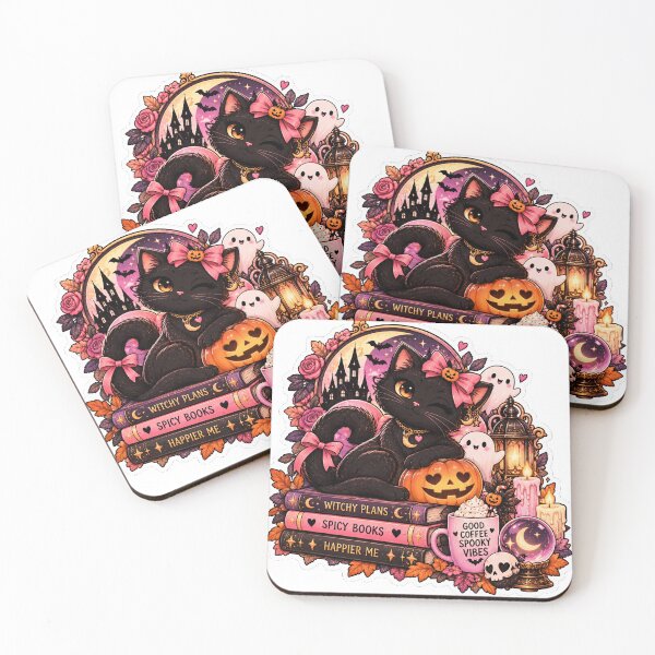 Item preview, Gothic Black Cat Halloween Sticker – Witchy Pink Bow & Pumpkin designed and sold by PaginaBrew.