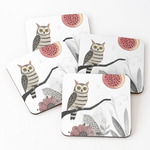 Item preview, Folk Art Owl and Pomegranate Night Magic Illustration designed and sold by mohamedmawgoud.
