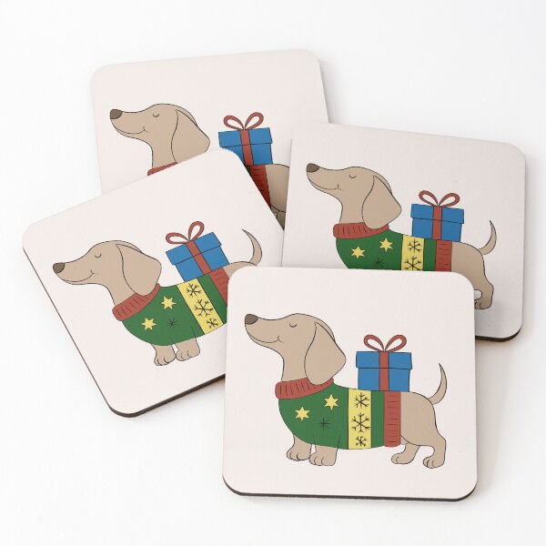 Item preview, Christmas dachshund with a sweater and a gift designed and sold by ZuriRetroPrints.