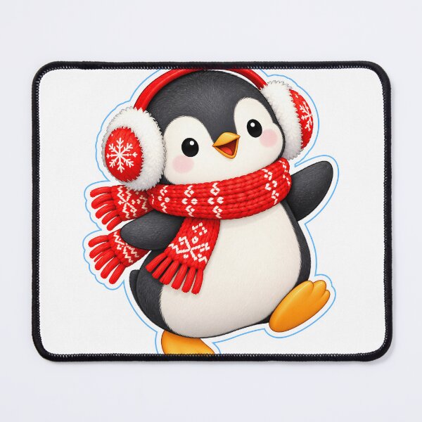 Item preview, Waving Penguin with Red Earmuffs and Scarf designed and sold by victorsuarez.