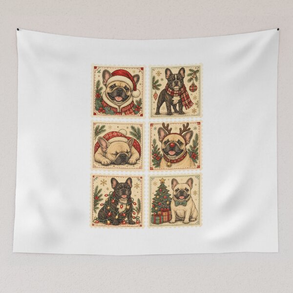 Item preview, Festive French Bulldogs Christmas Stamp Collage designed and sold by Maladies.