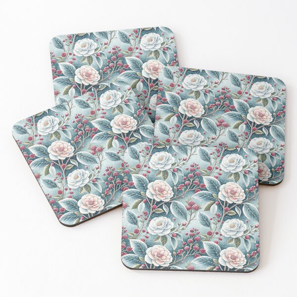 Item preview, Frosted Camellias and Winter Berries designed and sold by Storybook Botanica.