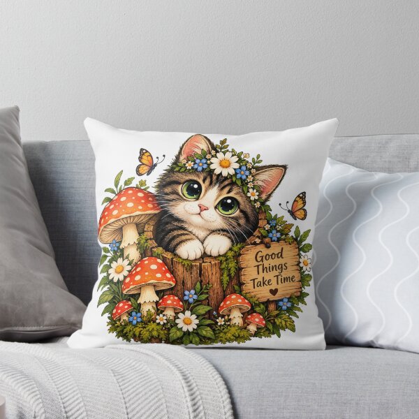 Item preview, Cute Cottagecore Kitten – Mushroom Forest & Wildflower Art designed and sold by arnabscreativeworld.