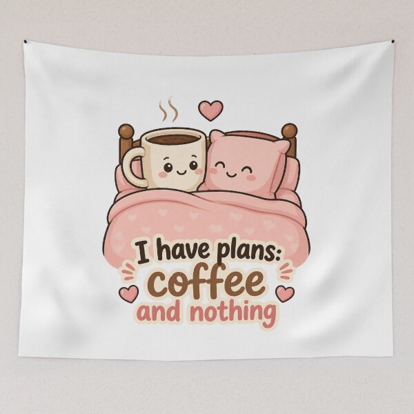 Item preview, Kawaii Coffee Mug and Pillow Cuddling in Bed designed and sold by JC Art Creations.