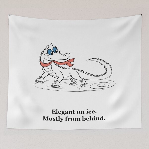 Item preview, Funny Christmas Alligator Ice Skating in a Scarf designed and sold by Soft Paws Sketches.