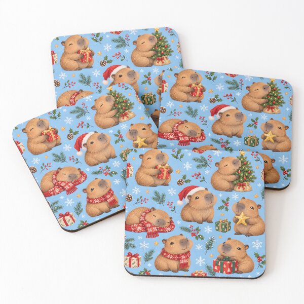 Item preview, Baby Capybaras in Santa Hats Christmas Pattern designed and sold by victorsuarez.