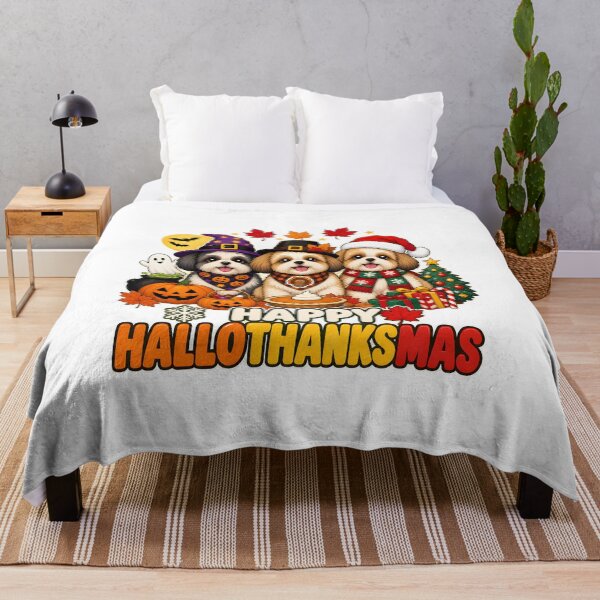 Item preview, Happy Hallothanksmas Shih Tzu Dog Holiday Mashup designed and sold by Maladies.