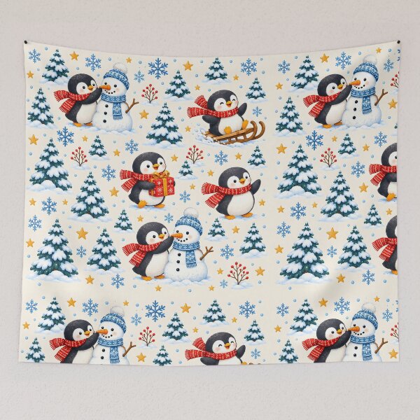 Item preview, Penguins and Snowmen Winter Pattern on Cream designed and sold by victorsuarez.