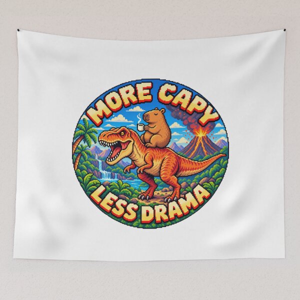 Item preview, More Capy Less Drama: Capybara Riding T-Rex Pixel Art designed and sold by CircinusStore.