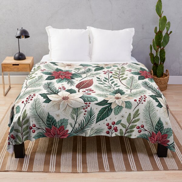 Item preview, Christmas Poinsettia Evergreen Botanical Pattern designed and sold by Storybook Botanica.