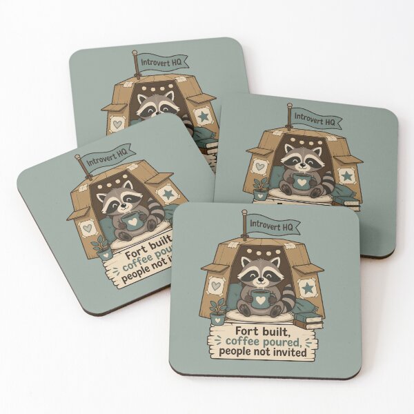 Item preview, Cozy Raccoon Holding Coffee in Cardboard Fort designed and sold by JC Art Creations.