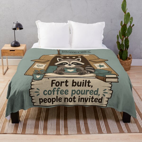 Item preview, Cozy Raccoon Holding Coffee in Cardboard Fort designed and sold by JC Art Creations.