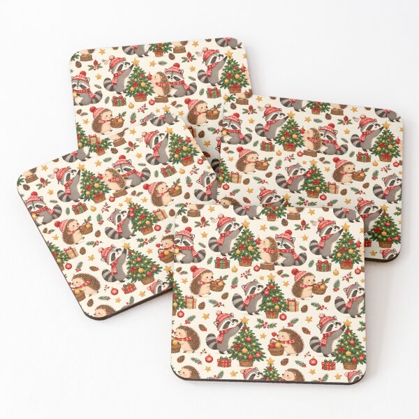 Item preview, Raccoons and Hedgehogs Decorating Christmas Trees Pattern designed and sold by victorsuarez.
