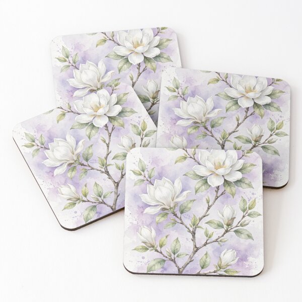 Item preview, White Magnolia Flowers – Lavender Watercolor Botanical Art designed and sold by GemniShop.